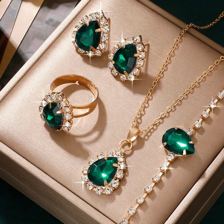 Set di Gioielli Elisandre Vermont in Smeraldo | Colore Oro