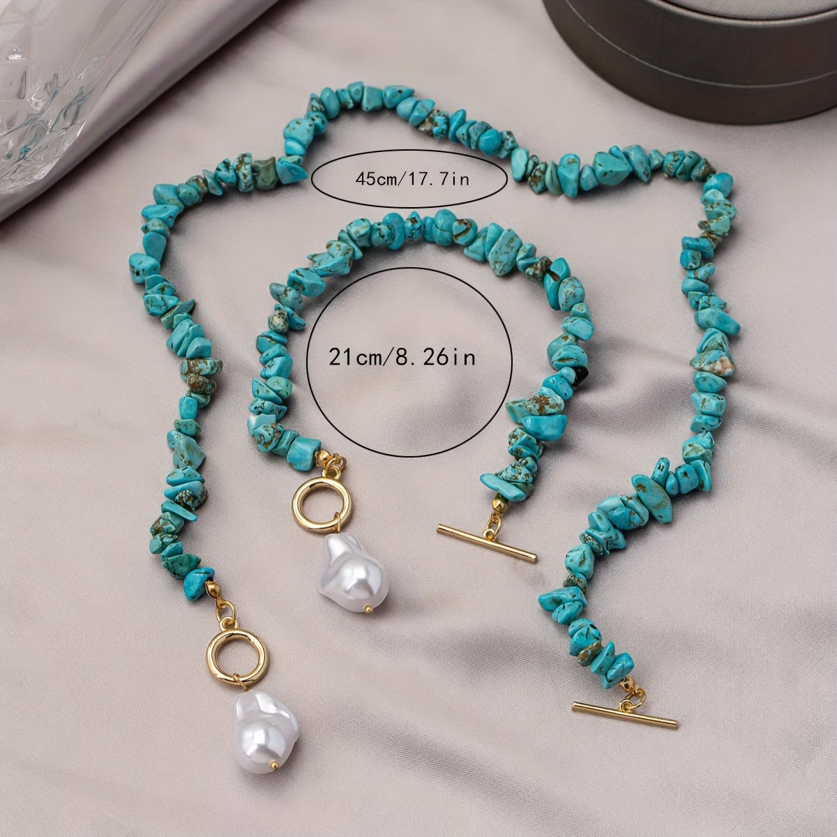 Set collana e bracciale turchese e perla