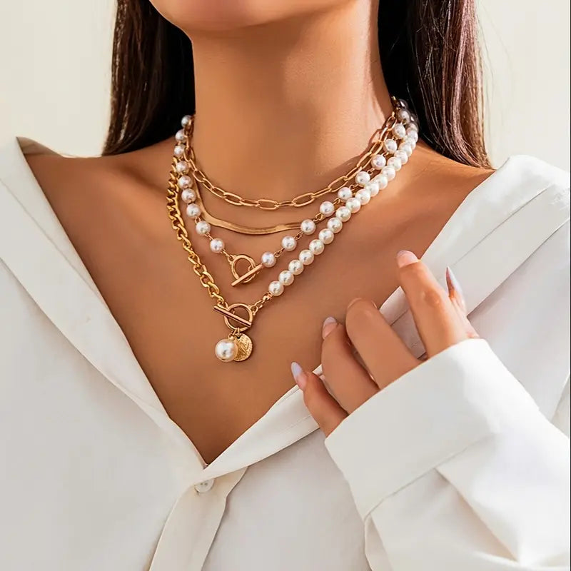 Set di Collana Vintage con Catena a Serpente in Tonalità Oro