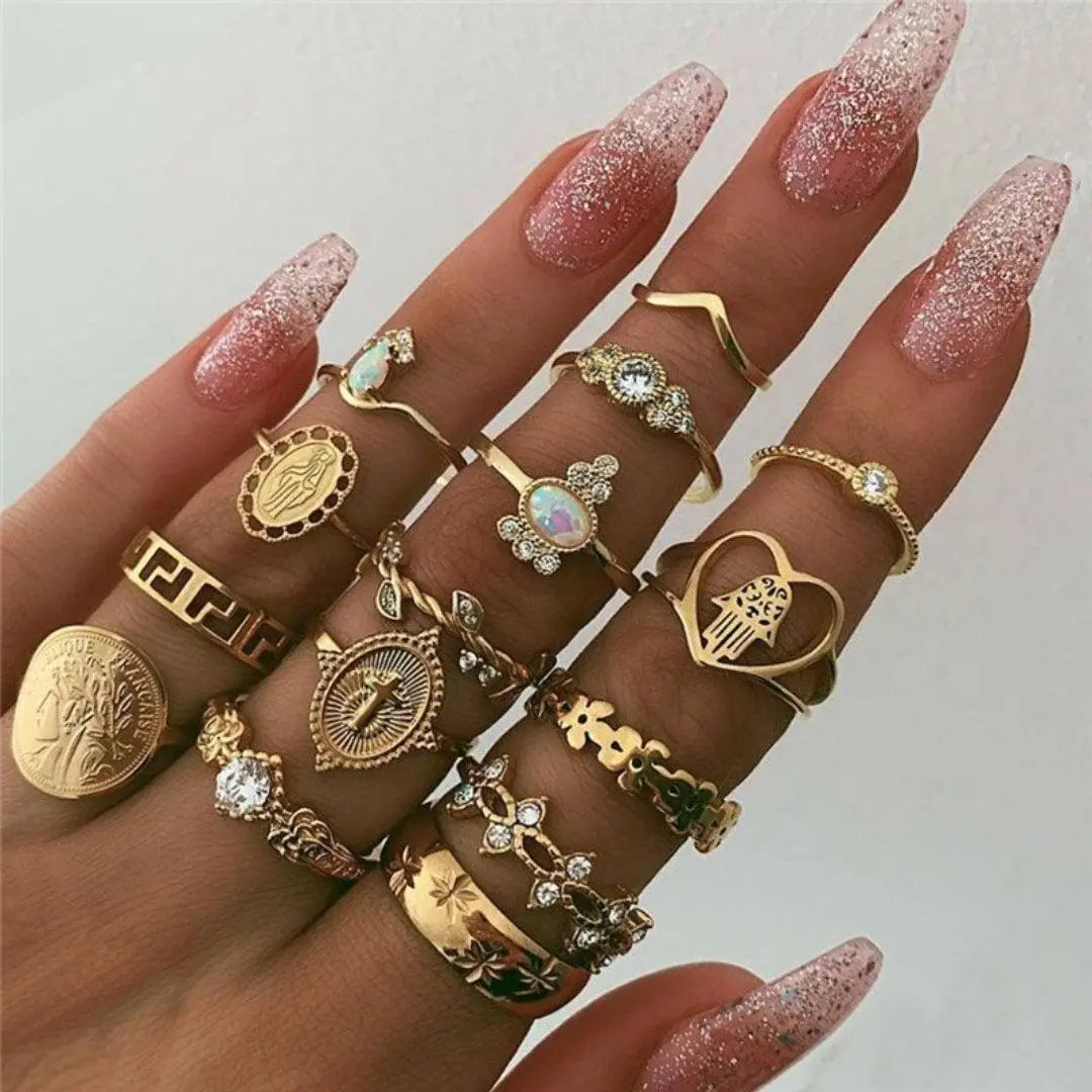 Set di anelli Boho – 8 a 12 anelli misti