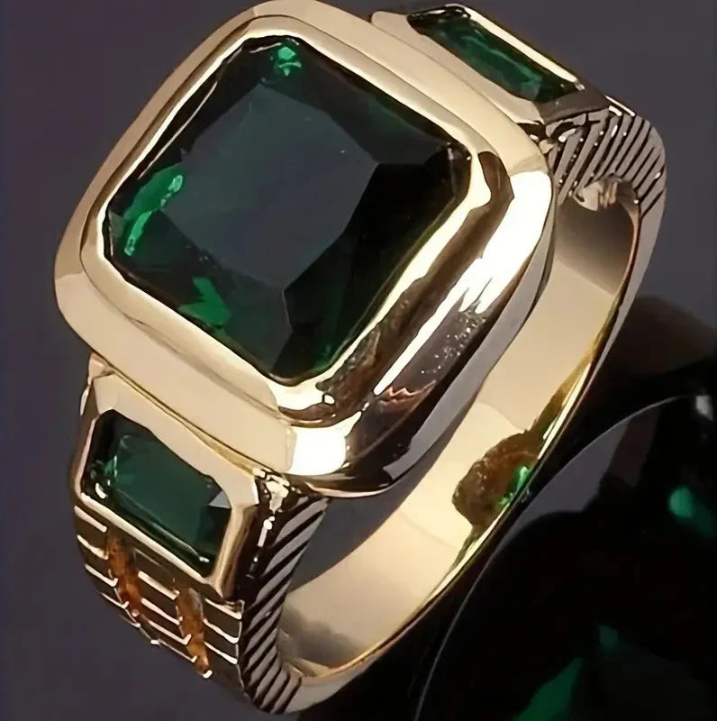 Anello Emeric Valestone in Oro con Pietra Verde Smeraldo