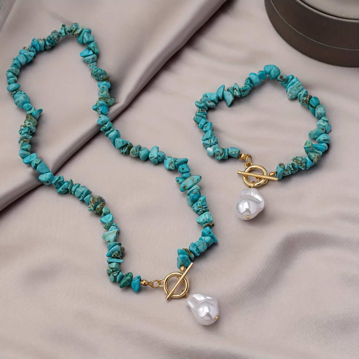 Set collana e bracciale turchese e perla
