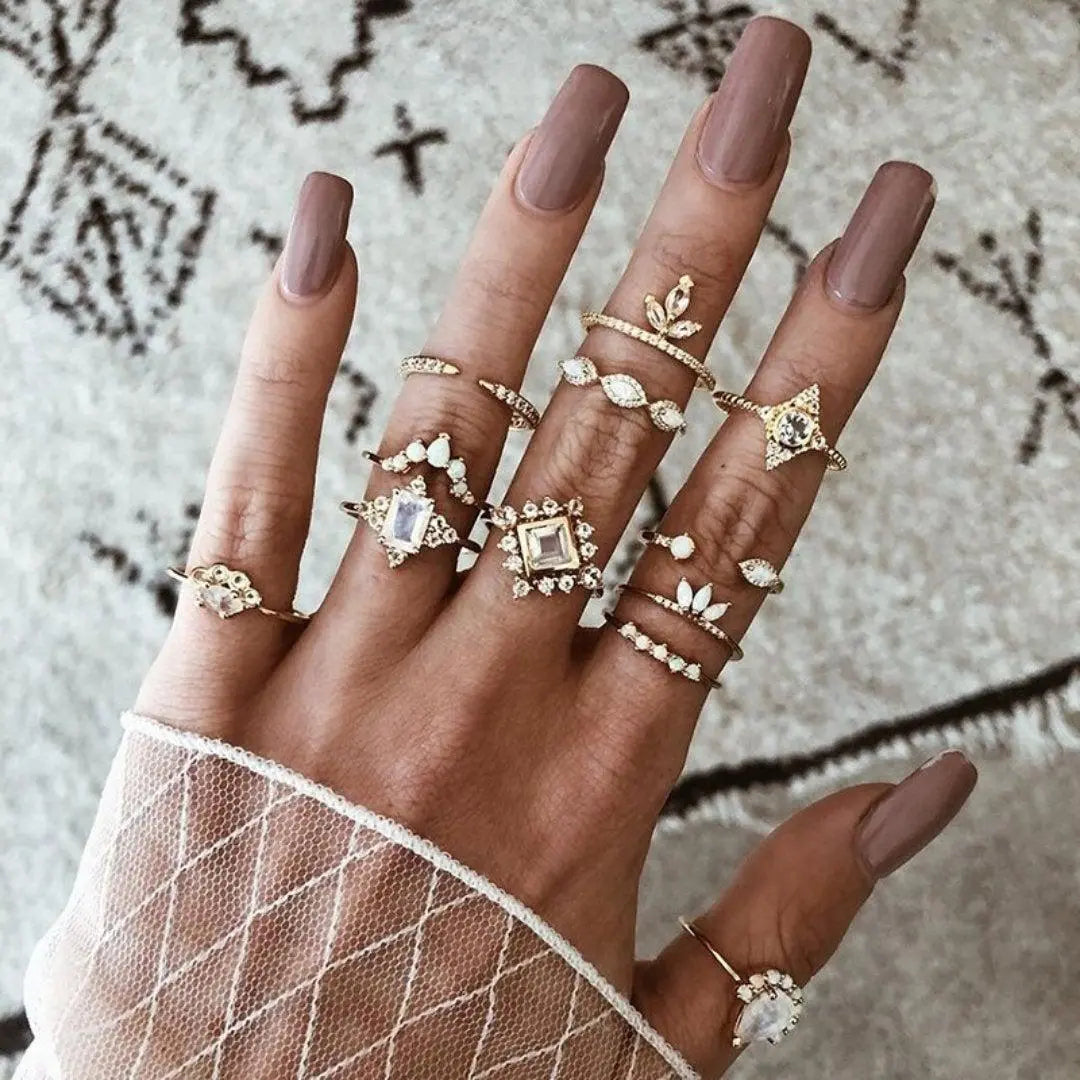 Set di Anelli Boho – 8 a 12 Anelli Misti