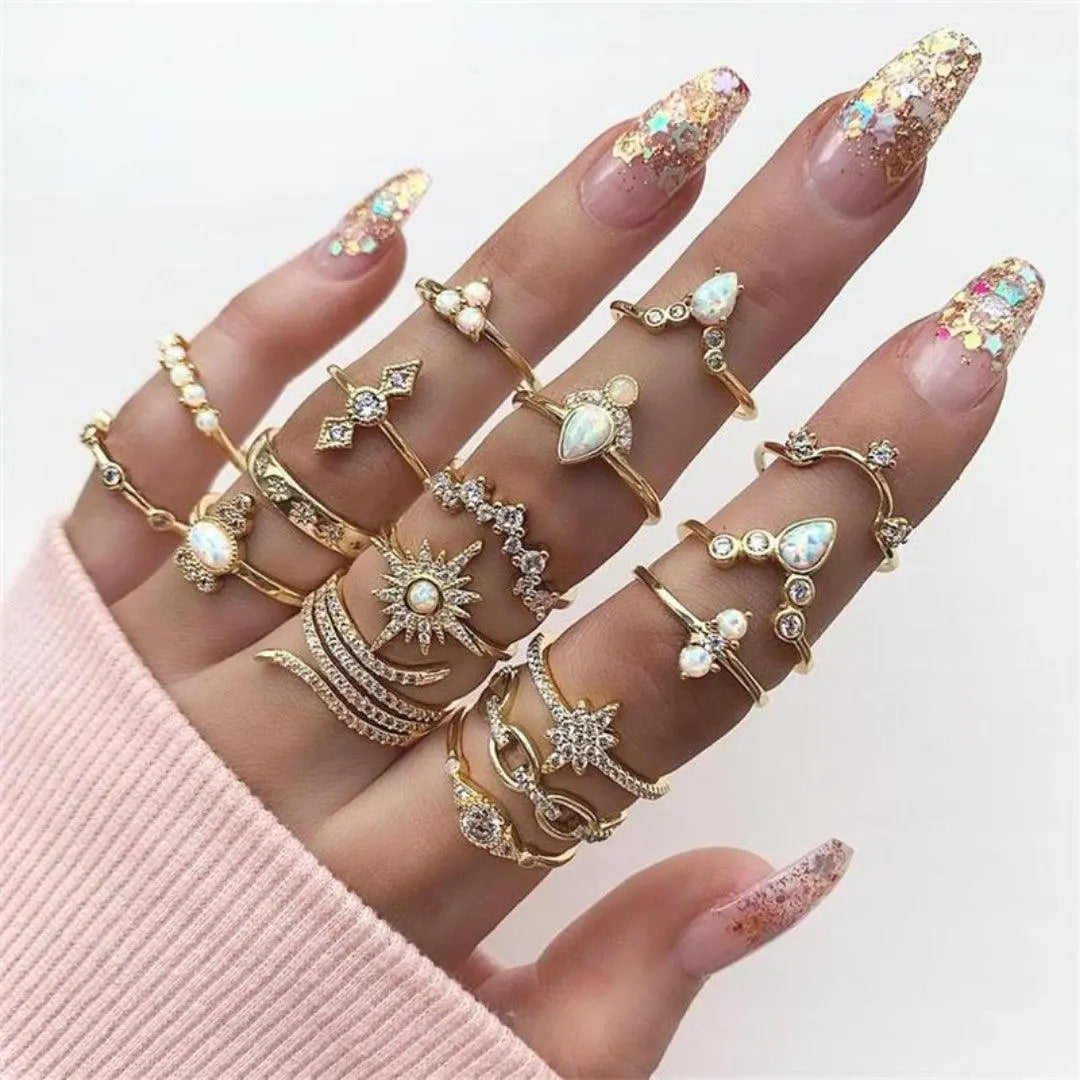 Set di Anelli Boho – 8 a 12 Anelli Misti