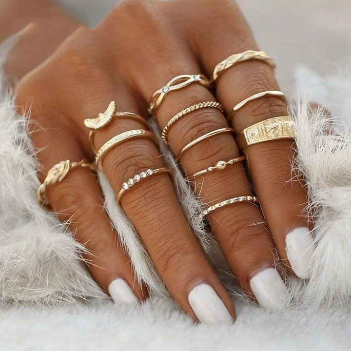 Set di Anelli Boho – 8 a 12 Anelli Misti