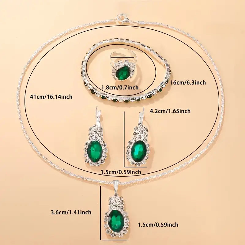 Set di Gioielli in Smaraldo Seloria Grevalyn | Tonalità Argento