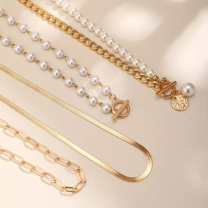 Set di Collana Vintage con Catena a Serpente in Tonalità Oro