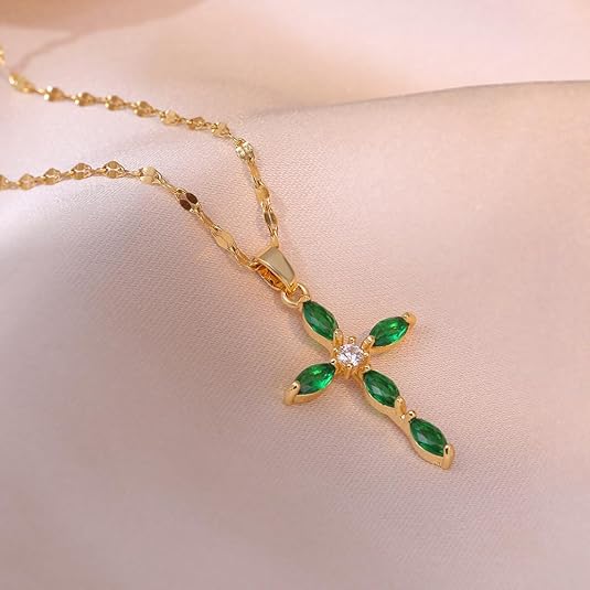 Collana Croce in Oro | Verde Smeraldo