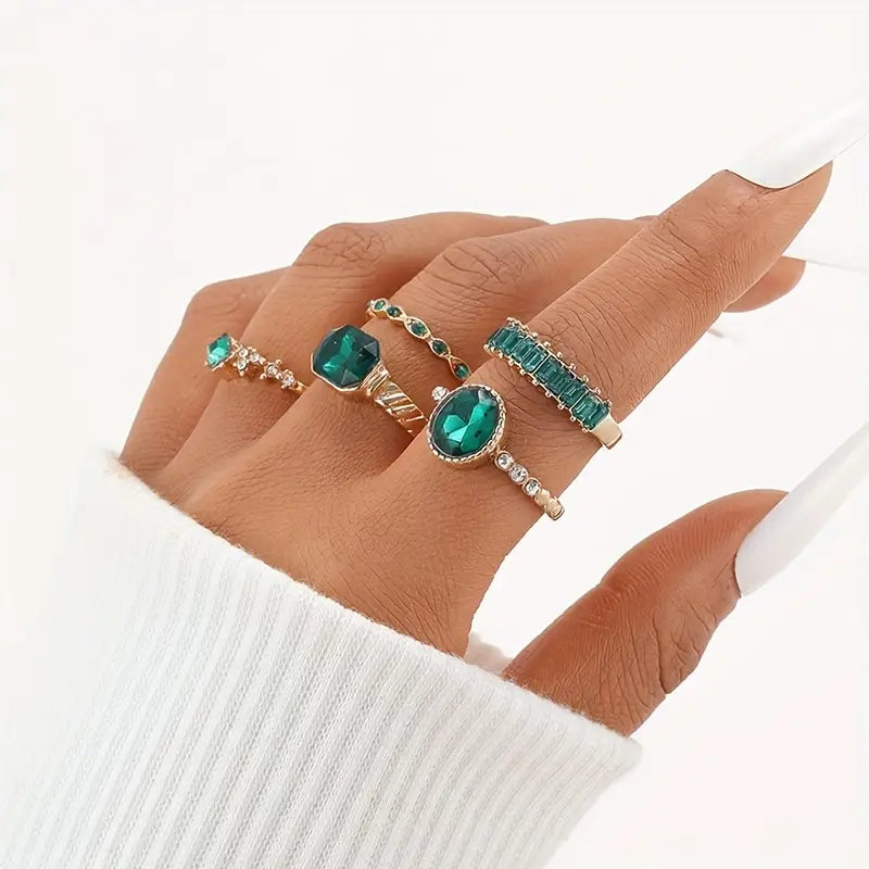 Set di Anelli Zarina Squisito con Smeraldo | Tonalità Oro