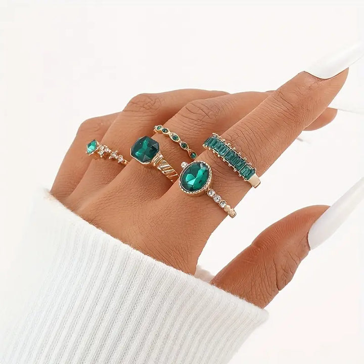 Set di Anelli Zarina Squisito con Smeraldo | Tonalità Oro