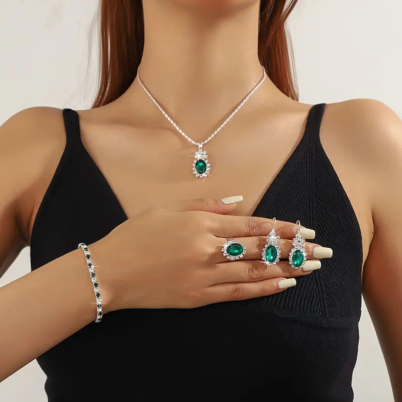 Set di Gioielli in Smaraldo Seloria Grevalyn | Tonalità Argento
