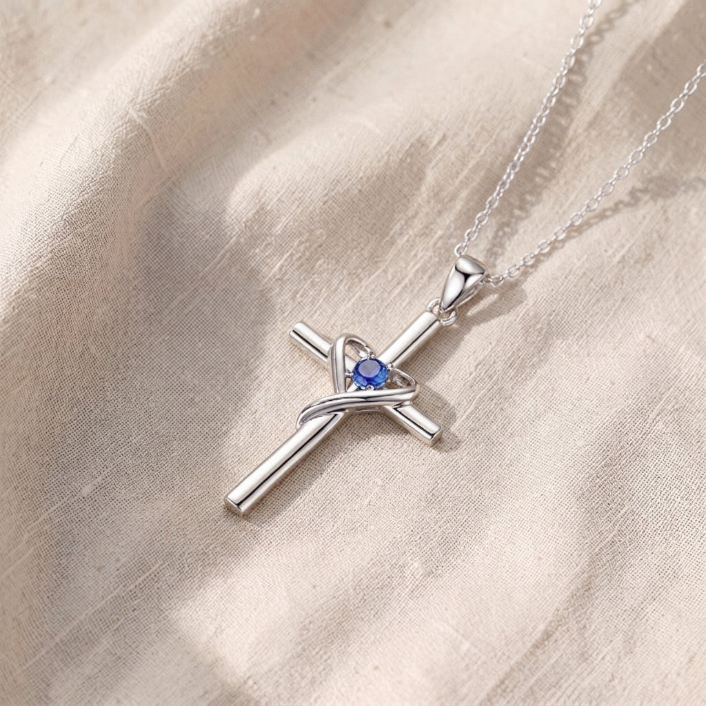 Collana a Croce in Zaffiro | Colore Argento