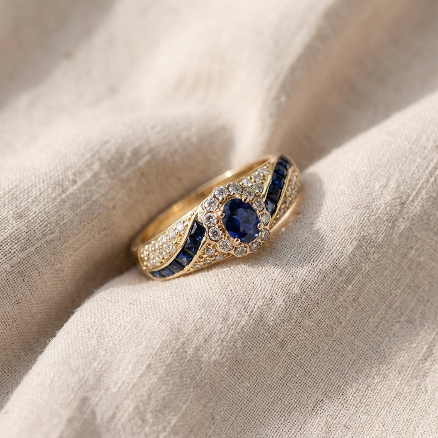 Anello Elena dorato con pietra blu