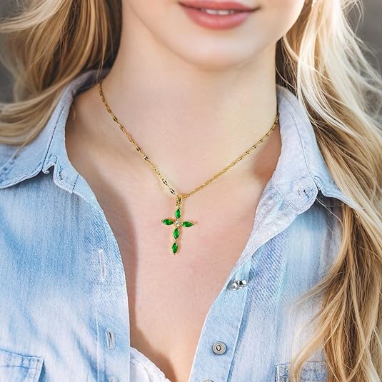 Collana Croce in Oro | Verde Smeraldo