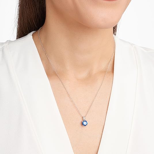 Collana con Zaffiro a Taglio Rotondo | Tonalità Argento