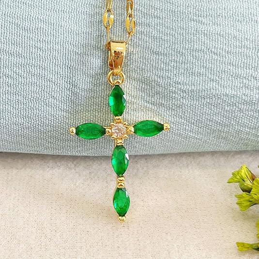 Collana Croce in Oro | Verde Smeraldo