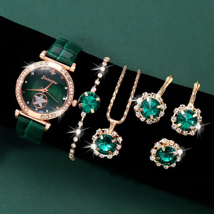 Set di Gioielli Verdantra Timecourt in Oro con Gemma Verde Smeraldo