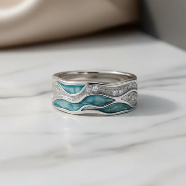 Anello Posrebreni Onde Turchesi