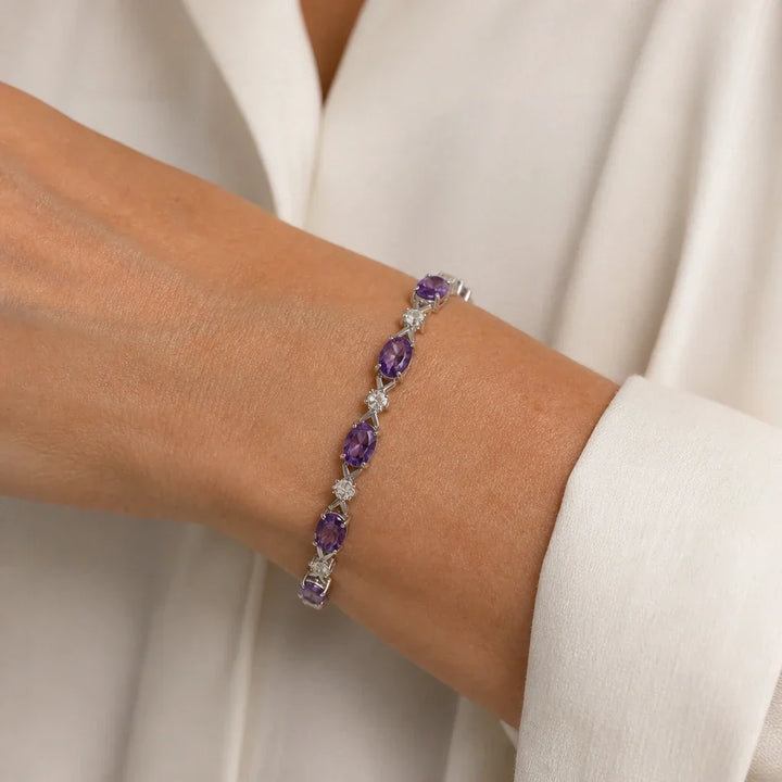 Bracciale in argento con anelli e ametista