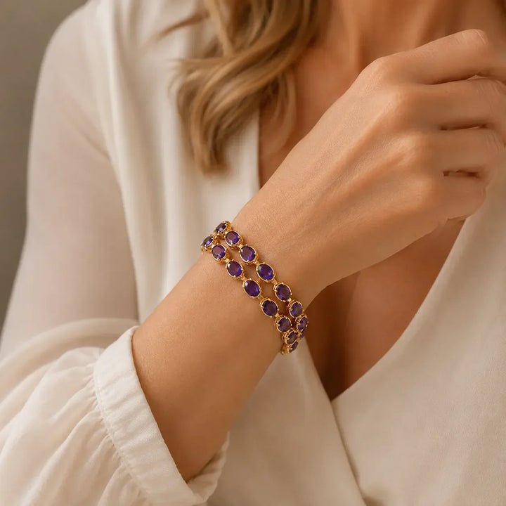 Bracciale tennis in oro con ametista
