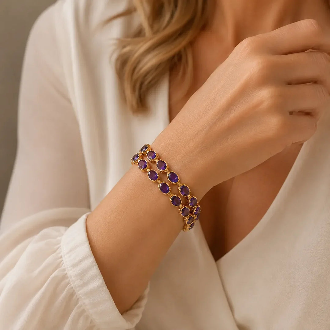 Bracciale tennis in oro con ametista