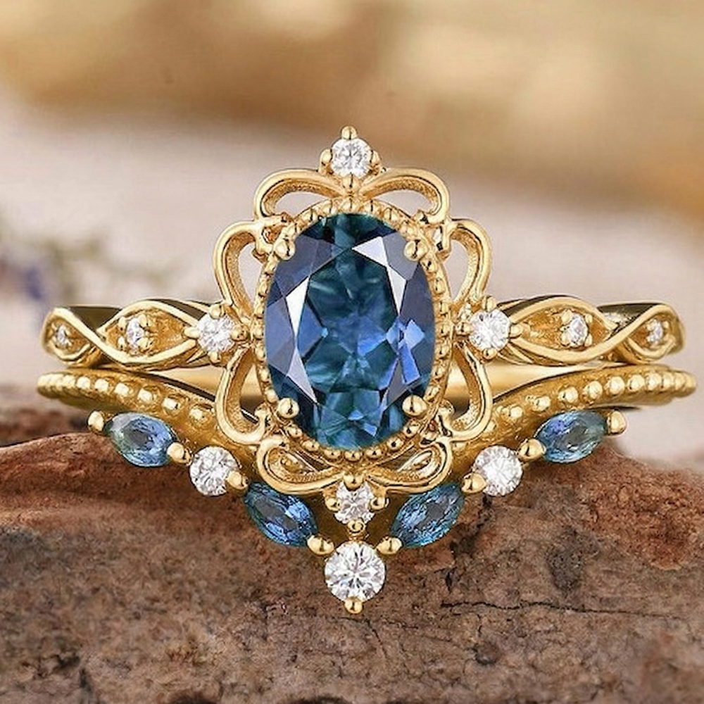 Set di Anelli Azelia Corona di Zaffiri | Tonalità Oro