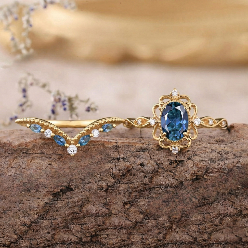 Set di Anelli Azelia Corona di Zaffiri | Tonalità Oro