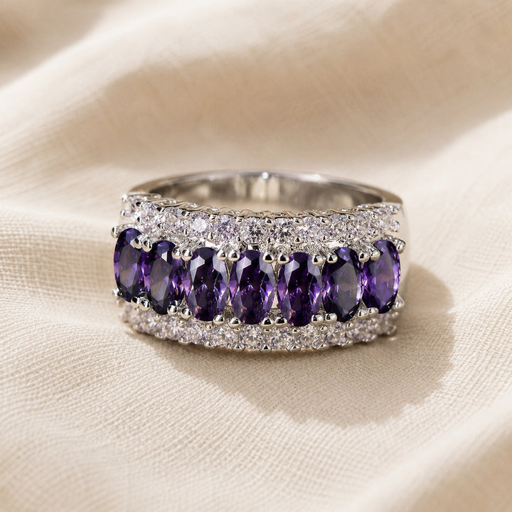Anello bohemien con ametista e zirconia cubica