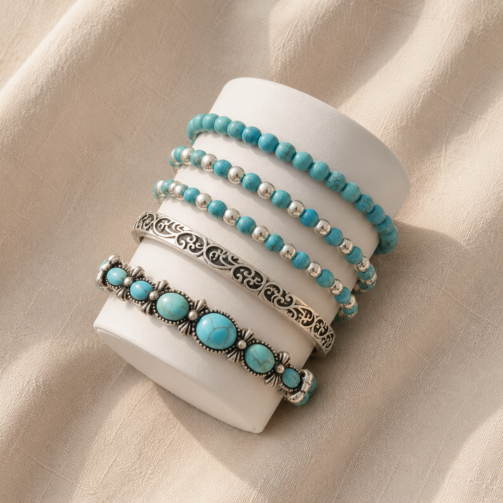 Set di braccialetti bohemien con perle turchesi
