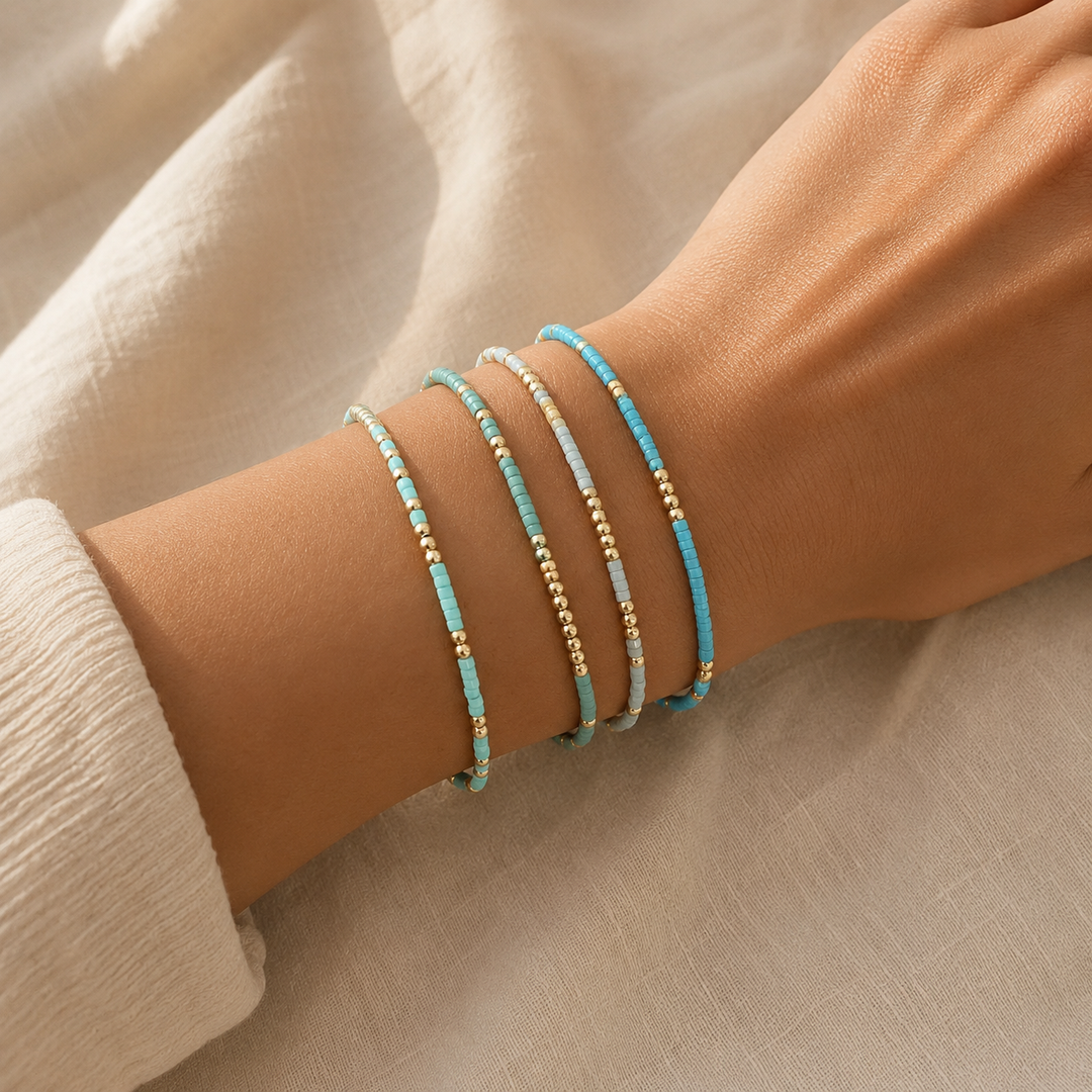 Set di braccialetti bohemien eleganti con perline turchesi