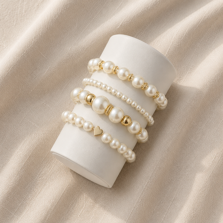 Set di 4 braccialetti di perline da impilare