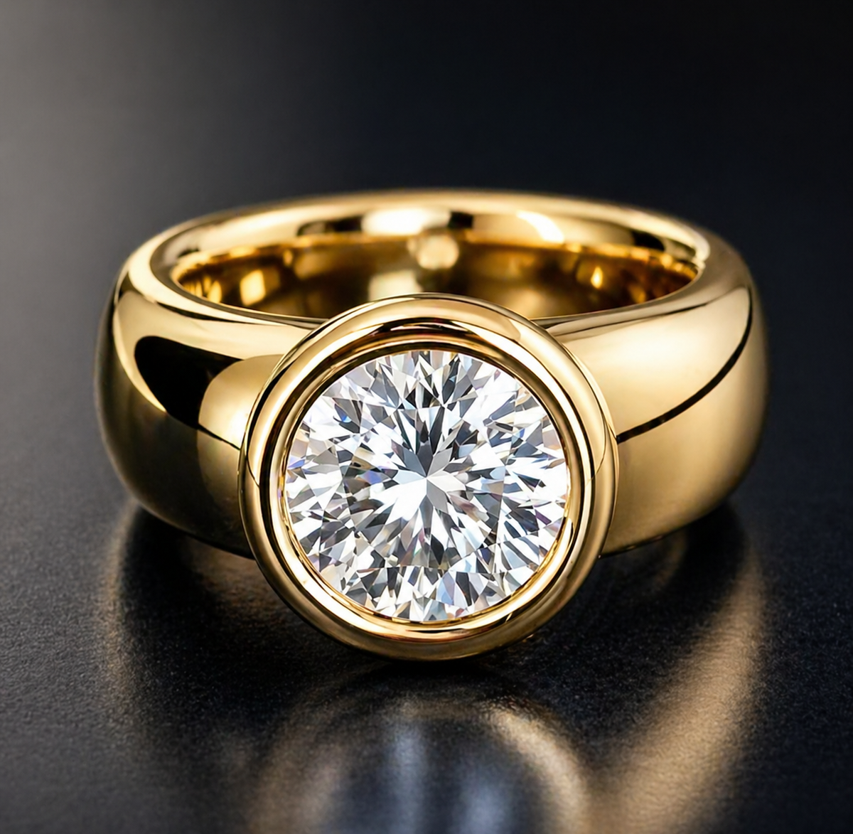Anello a fascia piena dorato con zircone