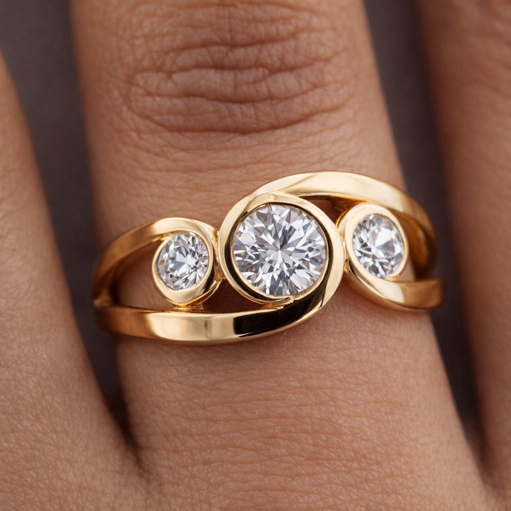 Anello a spirale dorato con pietre brillanti