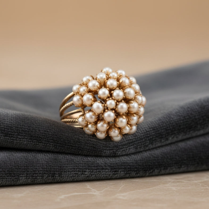 Anello classico dorato con perla