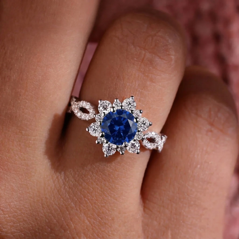 Anello Fiore in Cristallo Zaffiro | Colore Argento