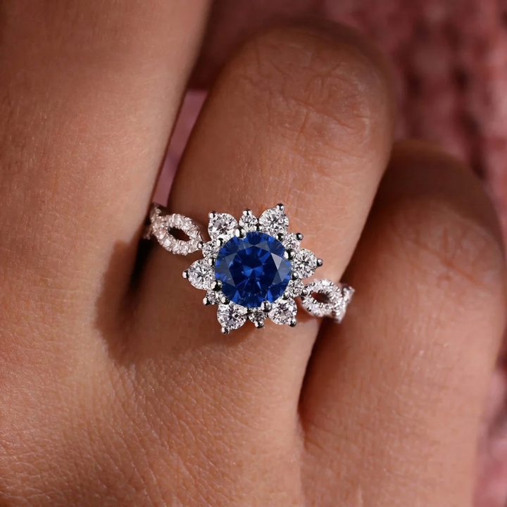 Anello Fiore in Cristallo Zaffiro | Colore Argento