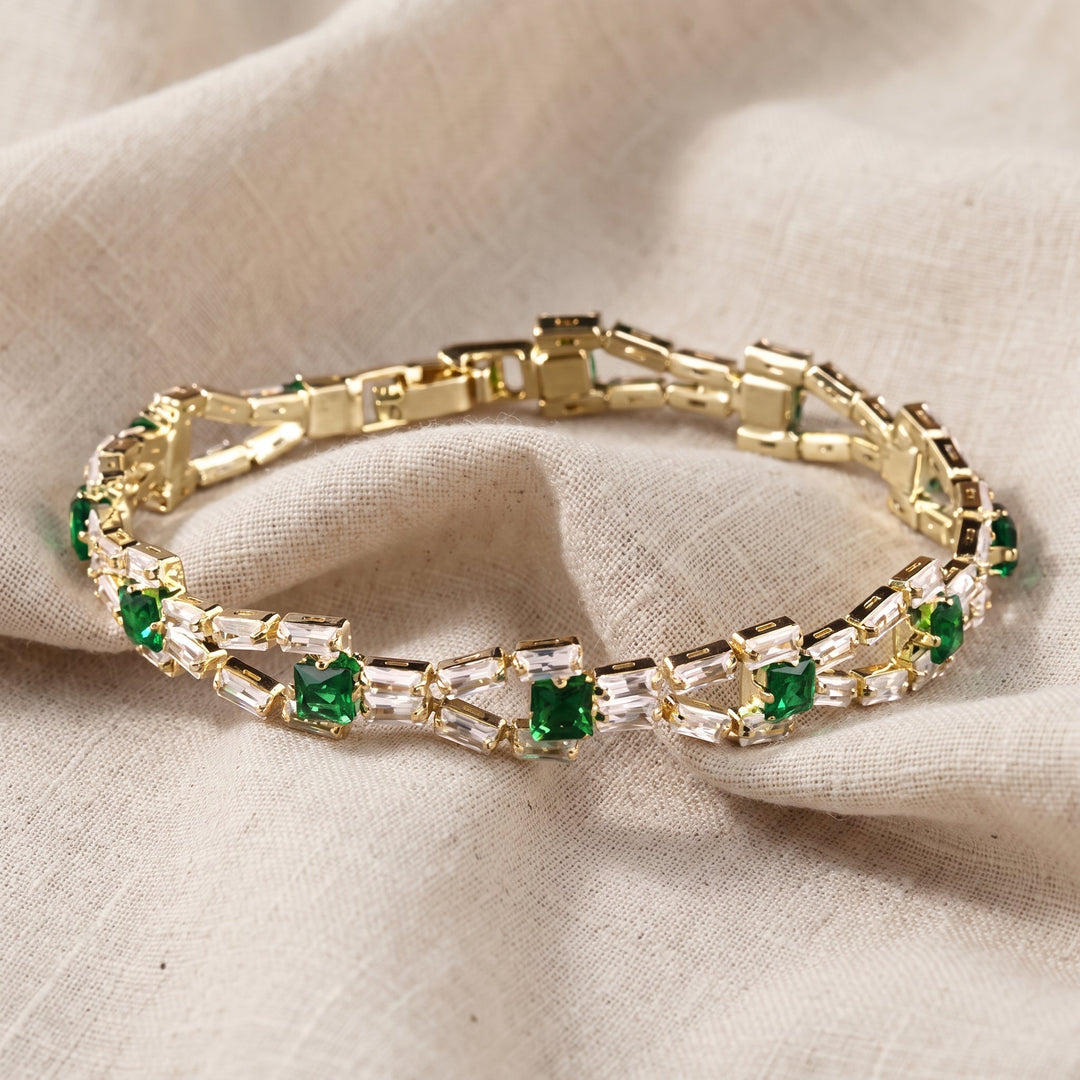 Bracciale Tennis Emeraldo con Link Verdi | Tonalità Oro