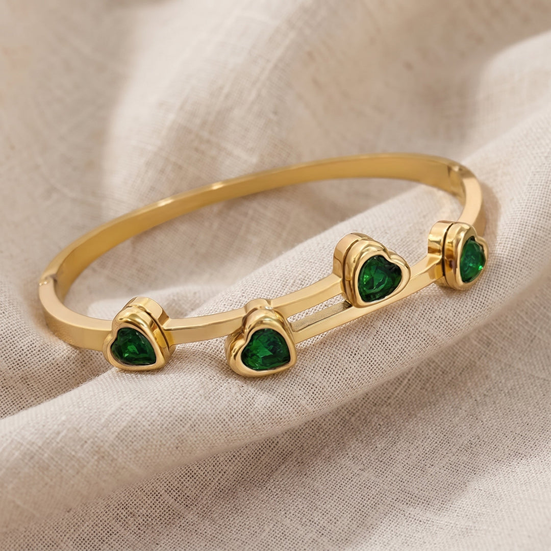 Bracciale Cuori Verdi in Smaraldo | Tonalità Oro