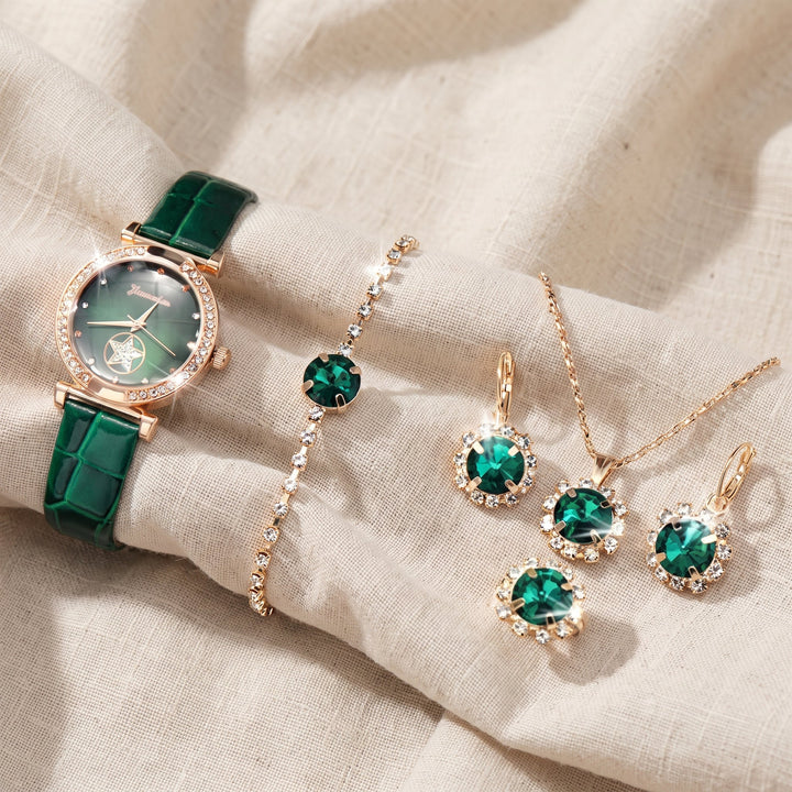 Set di Gioielli Verdantra Timecourt in Oro con Gemma Verde Smeraldo