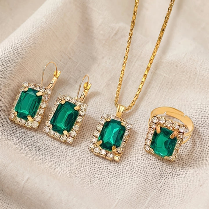 Set di Gioielli in Smeraldo Sylvara Greenveil | Tonalità Argento