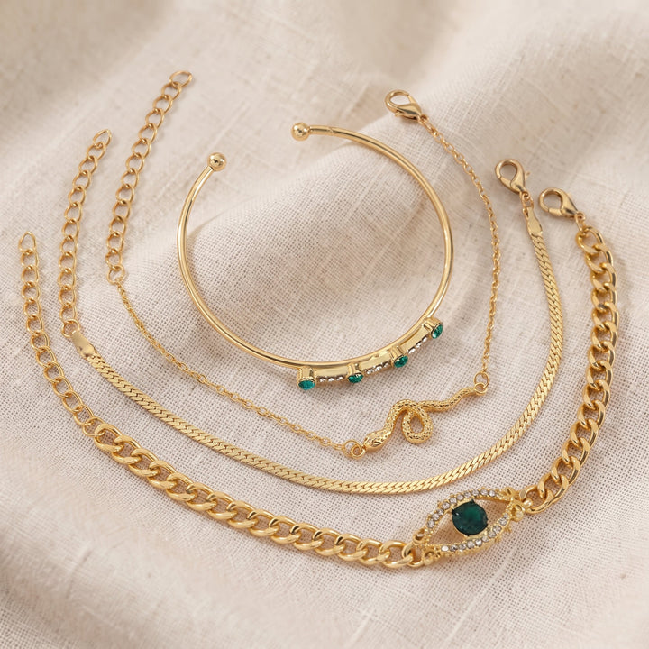 Set di Bracciali Serpina Veyra in Verde Smeraldo | Colore Oro