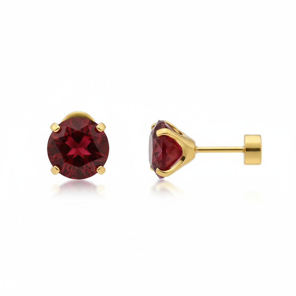 Orecchini Rotondi in Rubino - Color Oro