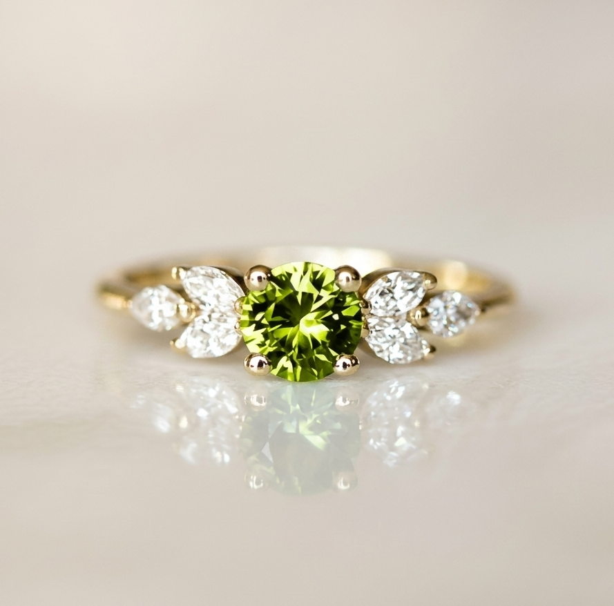 Anello Vintage in Oliva con Cristalli di Zirconia