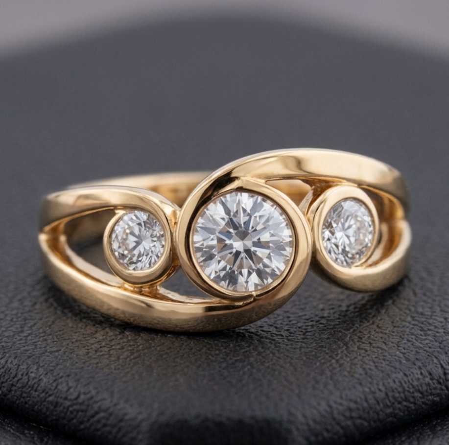 Anello Spiralato in Oro Vintage con Pietre Scintillanti