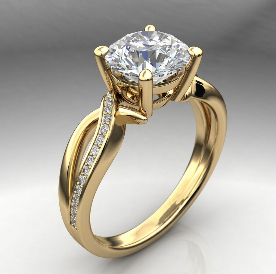 Anello Vintage Intrecciato in Oro con Cristalli di Zirconia