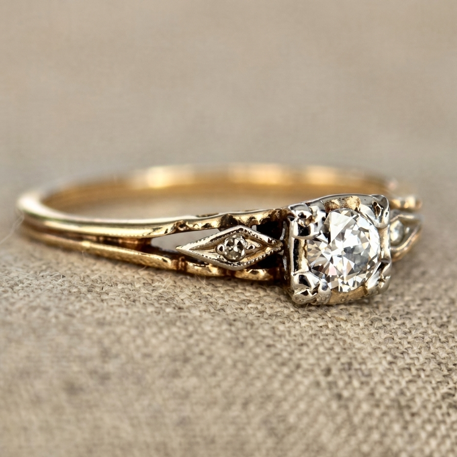 Anello Vintage Delicato in Oro con Cristalli di Zirconia