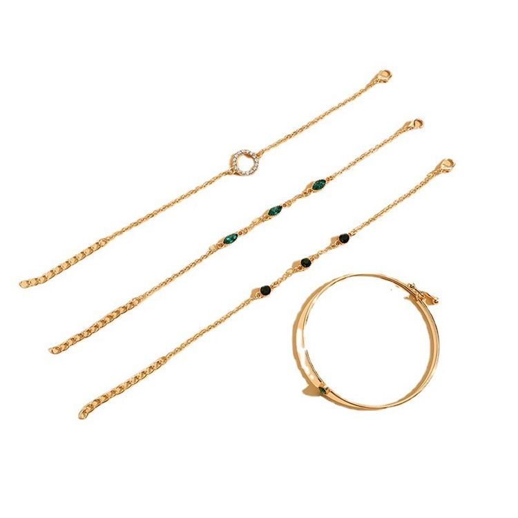 Set di 4 braccialetti verde smeraldo e oro – Stile Boho