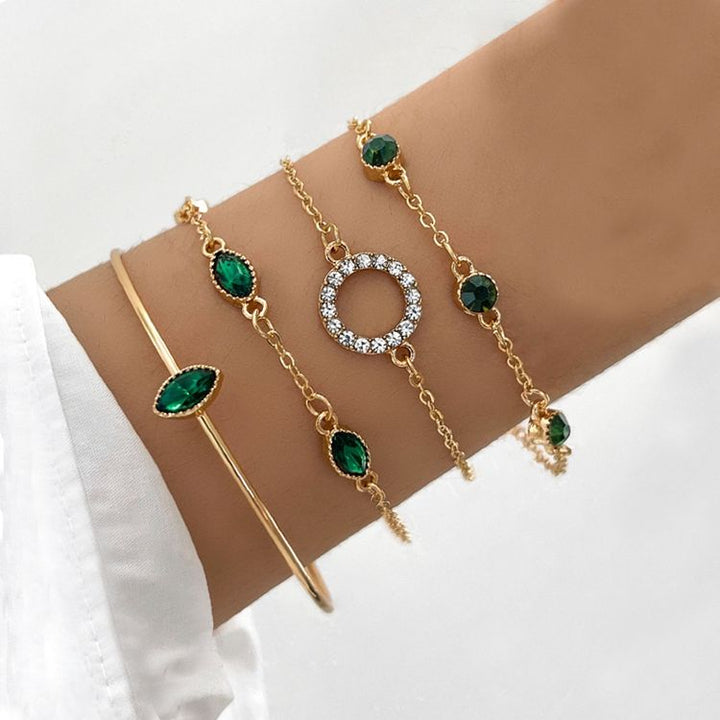 Set di 4 braccialetti verde smeraldo e oro – Stile Boho