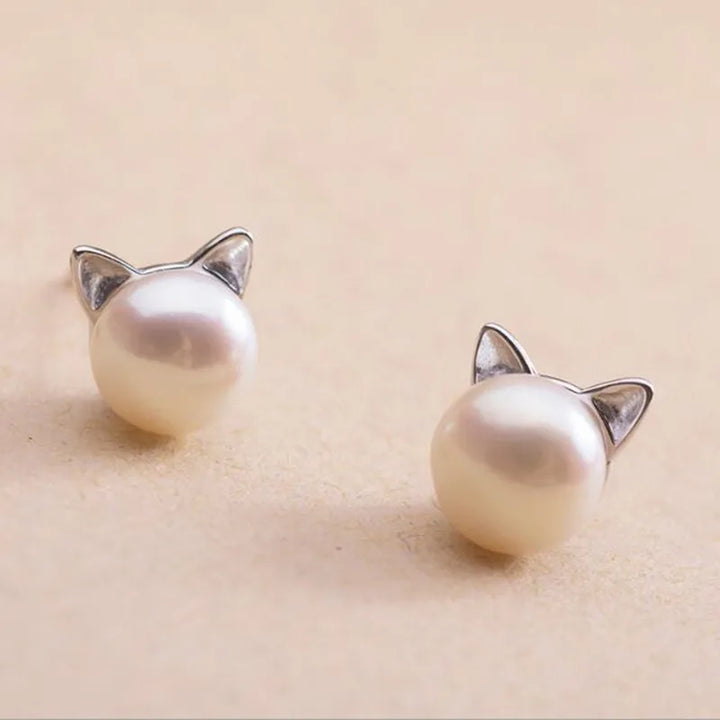 Collana di Perle con Gattino + Orecchini e Anello in Regalo