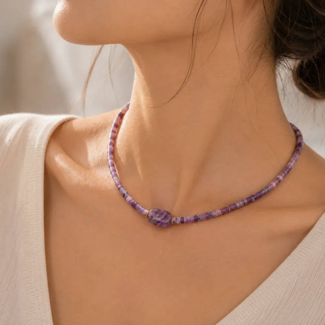 Collana choker artigianale in perle di ametista